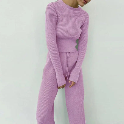 Knitted Wide-leg Pants and Top Set